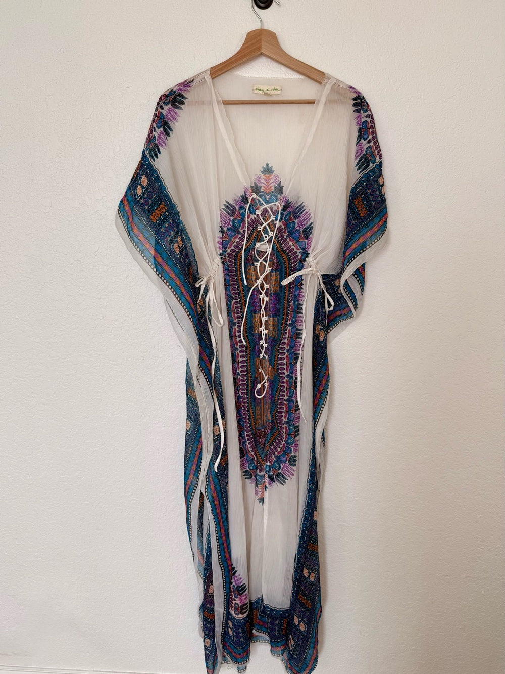 Boho Sheer Lace-Up Maxi Kimono Cover Up | Resort Beach Caftan
